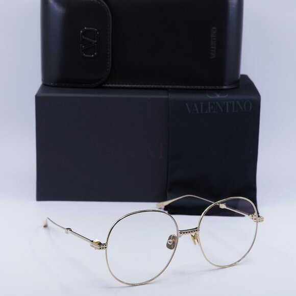 Valentino V-STUD-III VLX-136A Round Eyeglasses 56mm - Light Gold - Picture 1 of 10